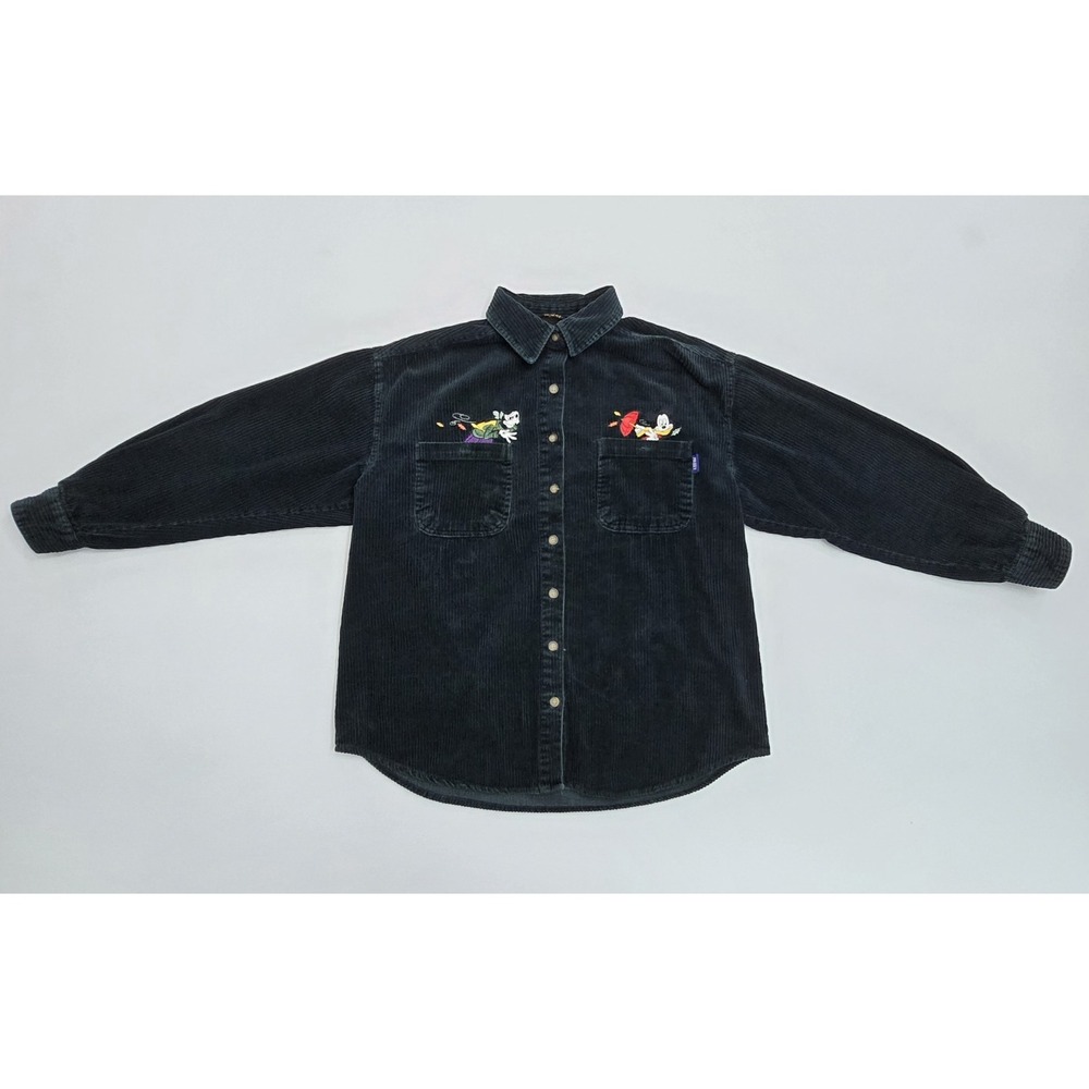 Vintage Mickey Unlimited Corduroy Shirt Mickey Goofy Embroidery Green Large